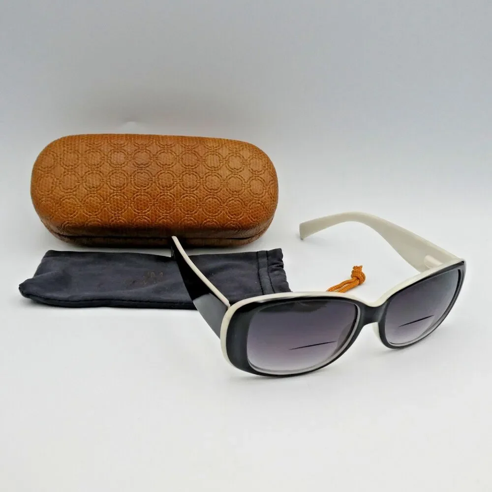 JM New York Reading Sun Glasses +3.50 Bifocal Black / White Hard & Soft Case